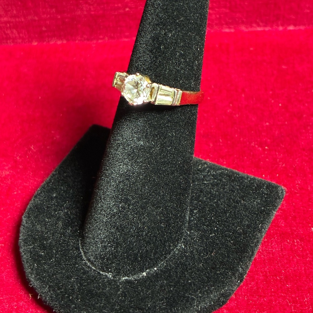 14K HGE heavy gold plate Yellow Gold Ring with Round and Baguette Stones size 6